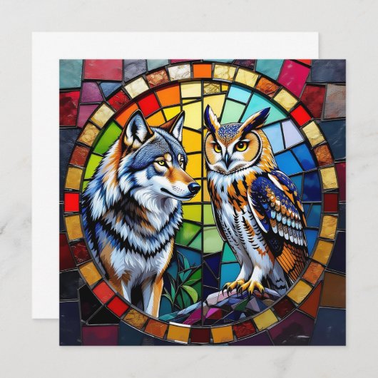 Mozaïek Wolf en Uil Levendige Kunst (Voorkant / Achterkant)