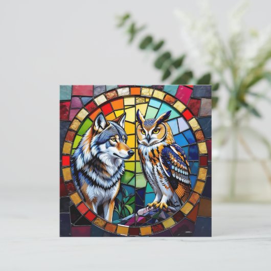 Mozaïek Wolf en Uil Levendige Kunst (Staand voorkant)