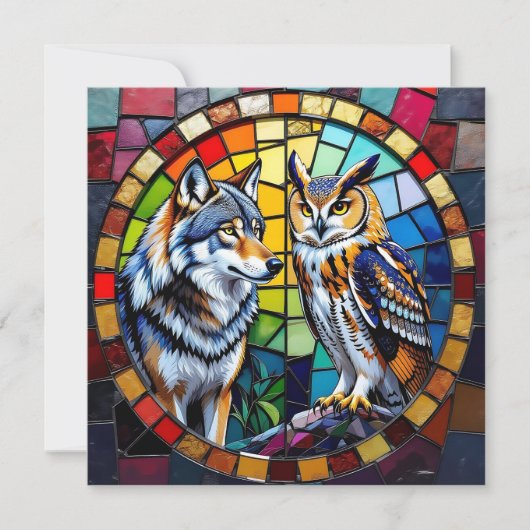 Mozaïek Wolf en Uil Levendige Kunst (Voorkant)