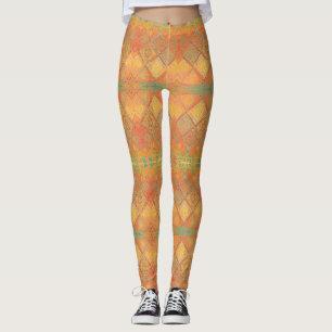 Mozaïekamberkleurig oranje jade groen geometrisch  leggings