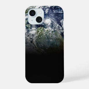 Mozaïekbeeld van planeet aarde met 3 orkanen iPhone 15 hoesje