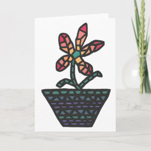 Mozaïekbloem in rood en sinaasappel, wenskaarten kaart