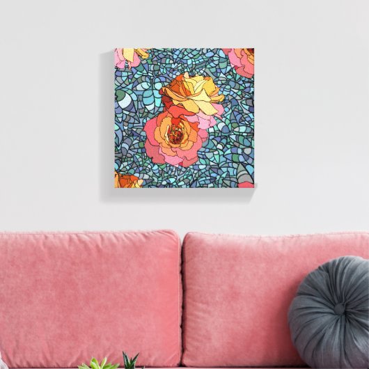 mozaïekbloemen omwikkeld doek canvas afdruk (Insitu (Woonkamer))