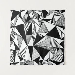 Mozaïekdriehoeken, zwart-witte textuur. wandkleed