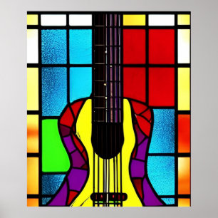 Mozaïekgitaar, gekleurd glas poster