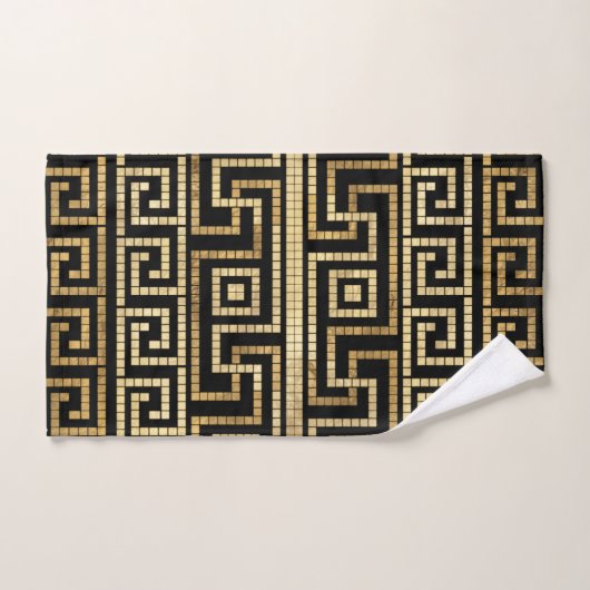 MozaïekGrieks Meander Grieks Zeer zwart en Goud Bad Handdoek (Handdoek)