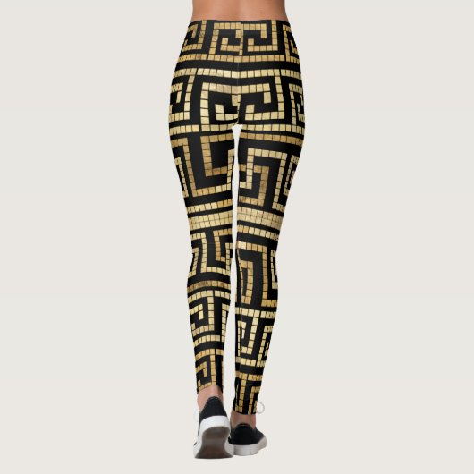 MozaïekGrieks Meander Grieks Zeer zwart en Goud Leggings (Achterkant)