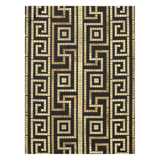 MozaïekGrieks Meander Grieks Zeer zwart en Goud Tafelkleed (Voorkant)