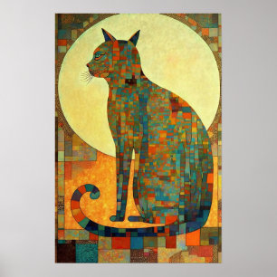 Mozaïekkat: Abstract door Egypte geïnspireerd Poster