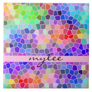 Mozaïekkleurige regenboogroze monogram Abstract Tegeltje