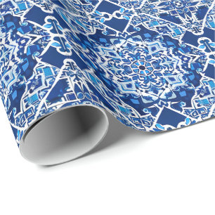 Mozaïekpatroon in Indigo en Kobaltblauw Cadeaupapier