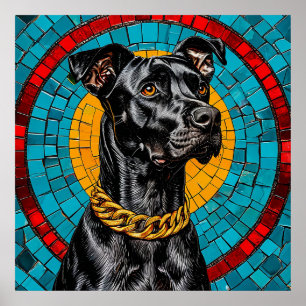 Mozaïekportret van een zwarte hond poster