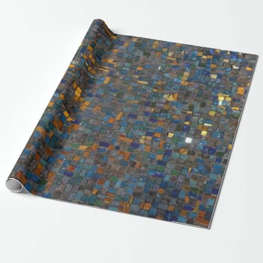 Mozaïeksteen in blauw en goud cadeaupapier (Uitgerold)