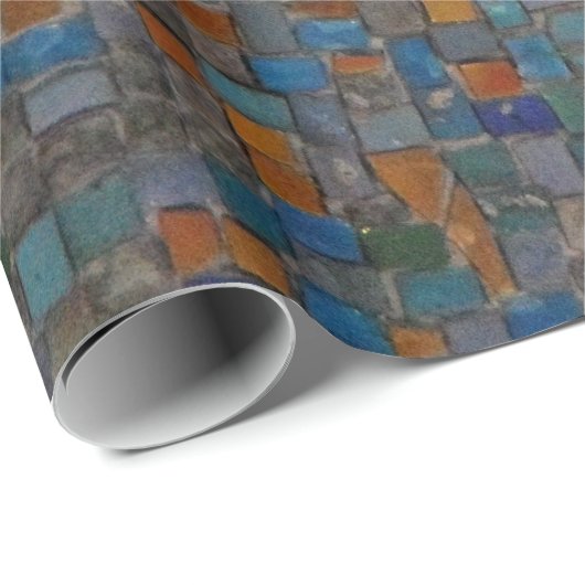 Mozaïeksteen in blauw en goud cadeaupapier (Rol Hoek)