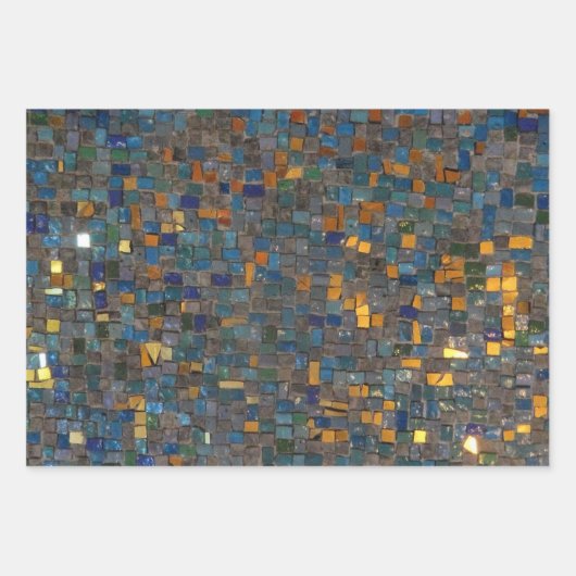 Mozaïeksteen in blauw en goud inpakpapier vel (Voorkant 3)