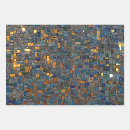 Mozaïeksteen in blauw en goud inpakpapier vel (Voorkant 2)