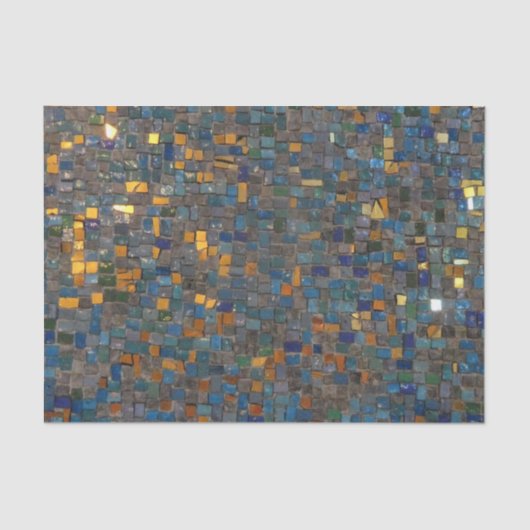 Mozaïeksteen in blauw en goud tissuepapier (Voorkant)