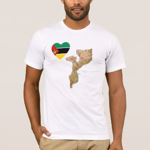 Mozambique Vlag Hart en Kaart T-Shirt