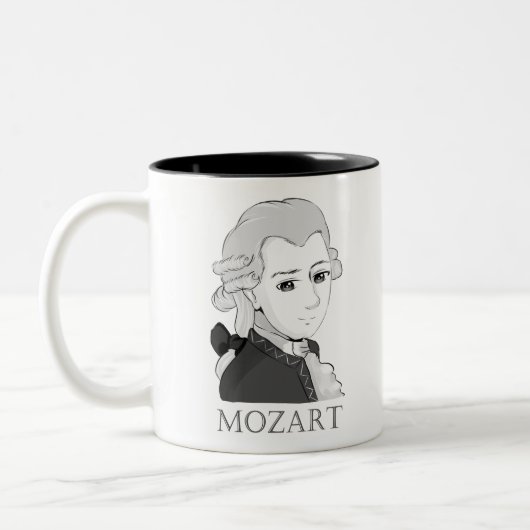 Mozart im Chibi Style Tweekleurige Koffiemok (Links)