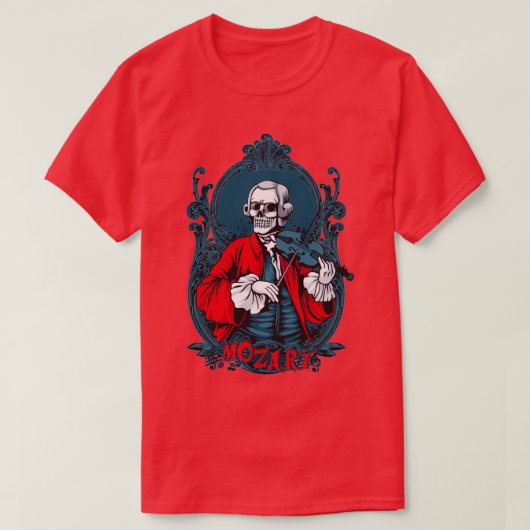 Mozart Skull Violin spelen T-shirt (Design voorkant)