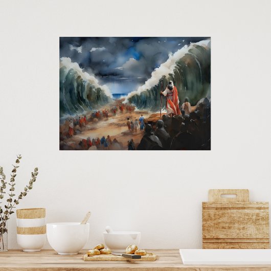 Mozes afscheiden en kruisen van het droge rode Zee Poster (Keuken)