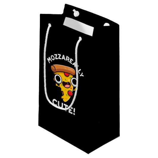 Mozza-echt Cute Funny Pizza Pun Dark BG Klein Cadeauzakje (Voorkant Gekanteld)