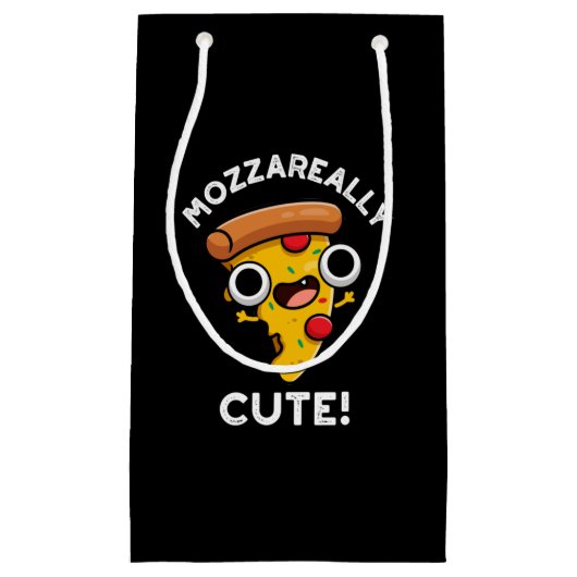 Mozza-echt Cute Funny Pizza Pun Dark BG Klein Cadeauzakje (Voorkant)