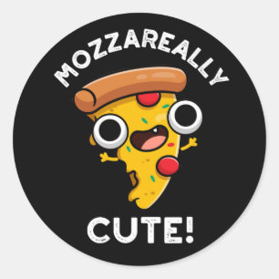Mozza-echt Cute Funny Pizza Pun Dark BG Ronde Sticker