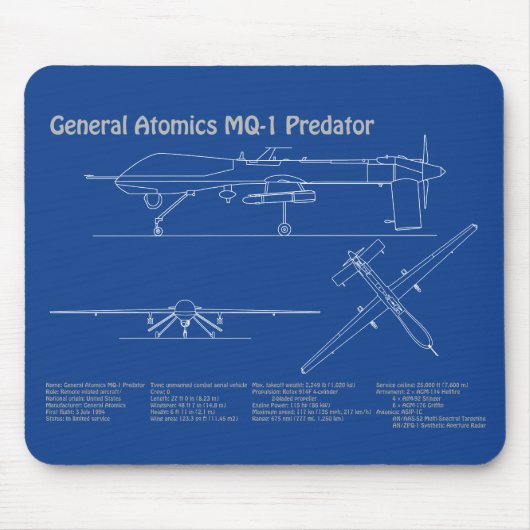 MQ-1 Predator UAV- Vliegtuigblauwdruk AD Muismat (Voorkant)