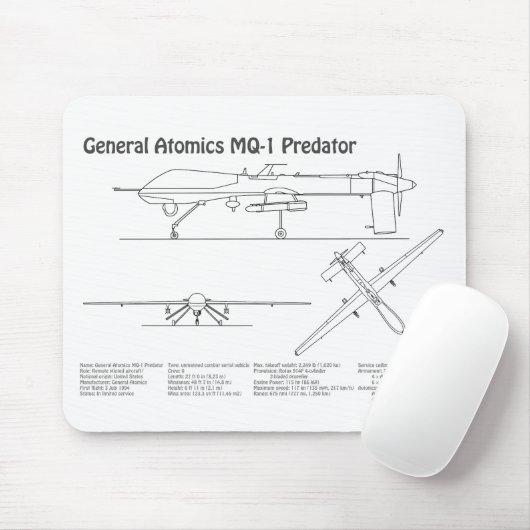 MQ-1 Predator UAV- Vliegtuigblauwdruk BD Muismat (Met muis)
