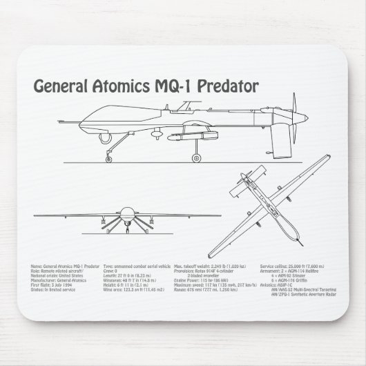 MQ-1 Predator UAV- Vliegtuigblauwdruk BD Muismat (Voorkant)