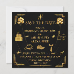 MR 55 & FLY Heren 55e verjaardag Goud onyx Save The Date