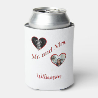 Mr. and Mrs. Custom Last Name Photo Double Hearts  Blikjeskoeler
