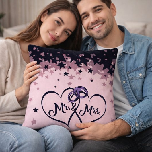 Mr and Mrs Wedding Throw Pillow with Star Backgrou Kussen