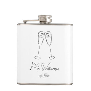 Mr Champagne Glass Groom Wedding Pas getrouwd Paar Heupfles