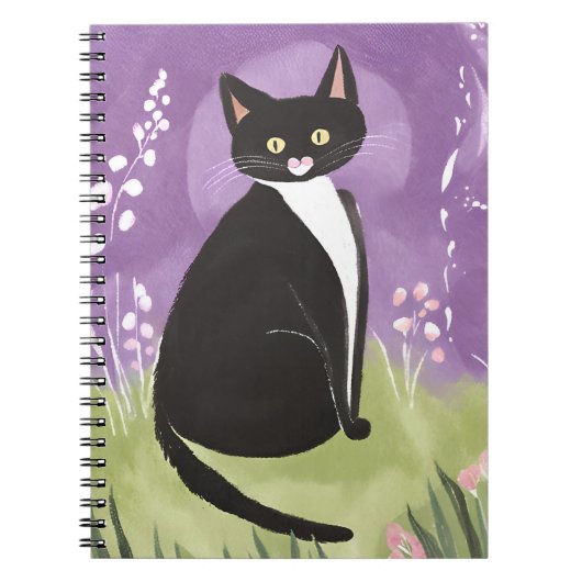 Mr Chonk | Tuxedo Cat Paarse Waterverf Notitieboek (Voorkant)