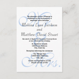 Mr. en mevrouw Blue-3x5 Wedding & Reception Invita Kaart
