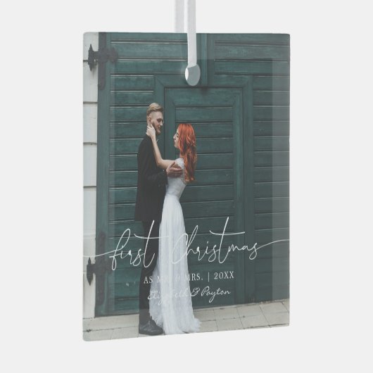 Mr. en mevrouw | Eerste kerstversiering met huweli Glas Ornament (Voorkant Rechts)