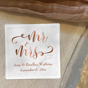 "Mr en Mevrouw" Faux Koper Schrift op Witte Marmer Servetten