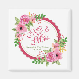 Mr. en mevrouw Floral Waterverf Wedding Magneet