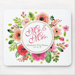 Mr. en mevrouw Floral Waterverf Wedding Mousepad Muismat