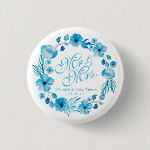 Mr. en mevrouw Floral Waterverf Wedding Pin Button