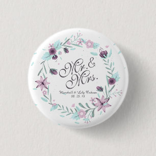 Mr. en mevrouw Floral Waterverf Wedding Pin Button