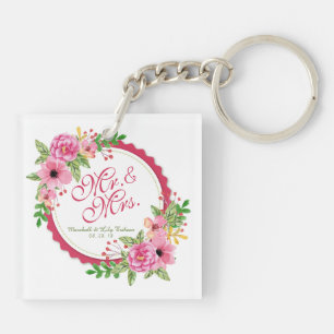 Mr. en mevrouw Floral Waterverf Wedding Sleutelhan Sleutelhanger