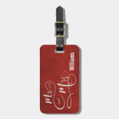 Mr. en mevrouw over rode textuur bagagelabel (Voorkant verticaal)
