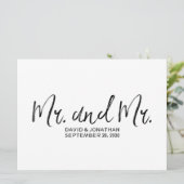 "Mr. en Mr." Gay Wedding Sign | Stijlvol papier (Staand voorkant)