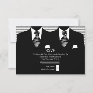 Mr en Mr pak en zwarte Stropdassen Gay Wedding RSVP Kaartje