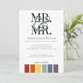 Mr. en Mr. Rainbow Gay Elegant Wedding Aankondiging (Staand voorkant)