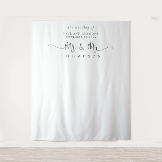Mr en Mr Script Huwelijksfotobackdrop voor homosek Wandkleed (Voorkant)