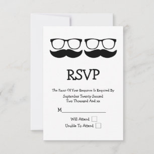 Mr. en Mr. snor en bril bruiloft RSVP Kaartje